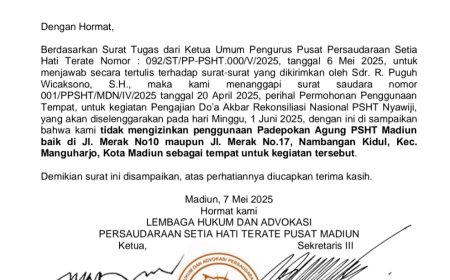 LHA PSHT Pusat Madiun, Respon Cepat Surat Permohonan Nyawiji dan Penggunaan Padepokan Agung