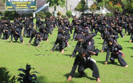 Tumbuhkan Semangat Pantang Menyerah, PSHT Ranting Wungu Gelar Pendadaran Sabuk Hijau di Monumen Kresek