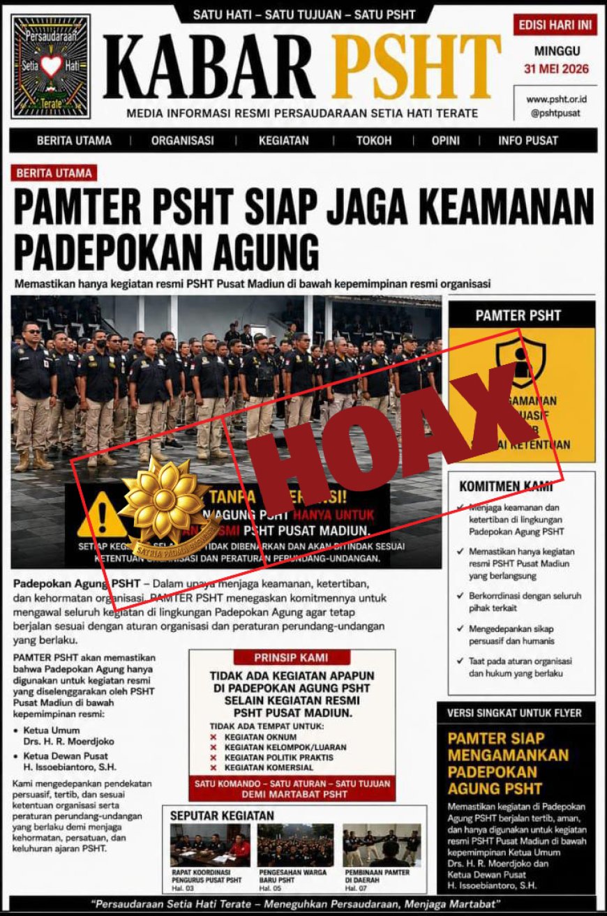 Tanggapan Resmi Humas Pusat Persaudaraan Setia Hati Terate  Atas Poster Digital KABAR PSHT Persaudaraan Setia Hati Terate Terkait Pemberitaan "PAMTER PSHT Siap Jaga Keamanan Padepokan Agung